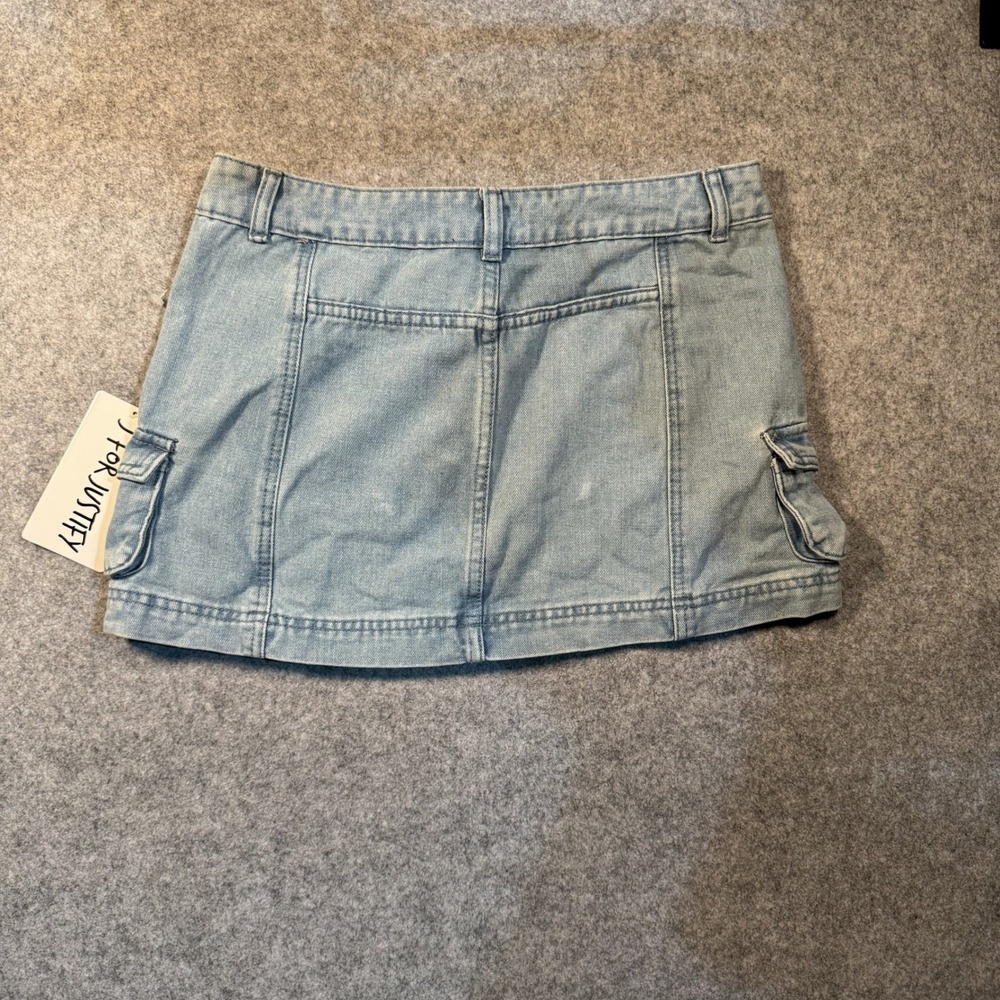J For Justify Cargo Denim Mini Skirt Medium Light Blue Utility Pockets - Picture 7 of 9